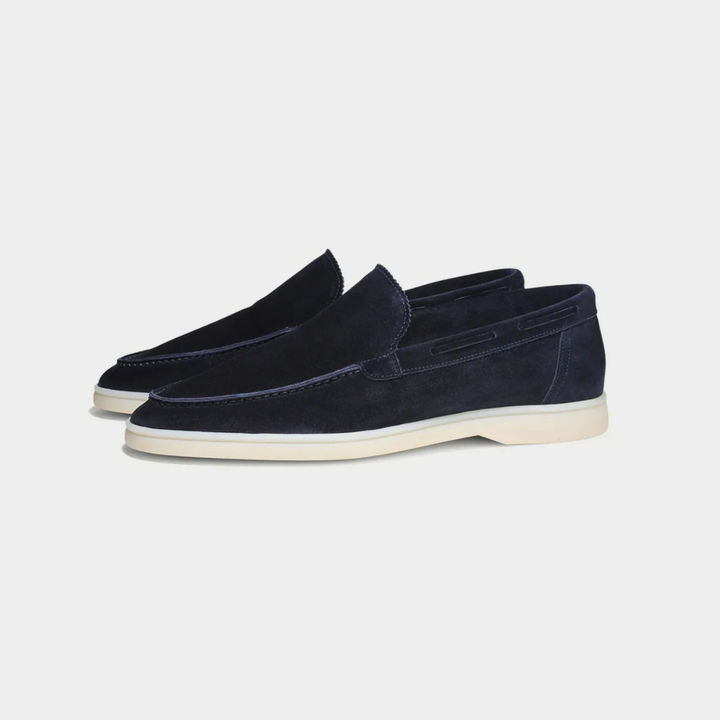 Navy blue velar loafers