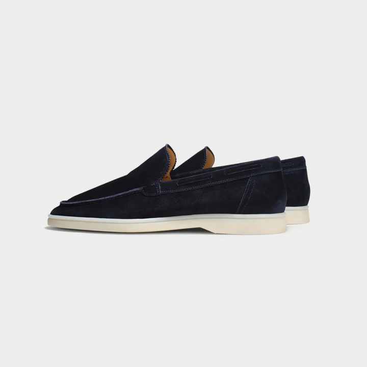 Navy blue velar loafers