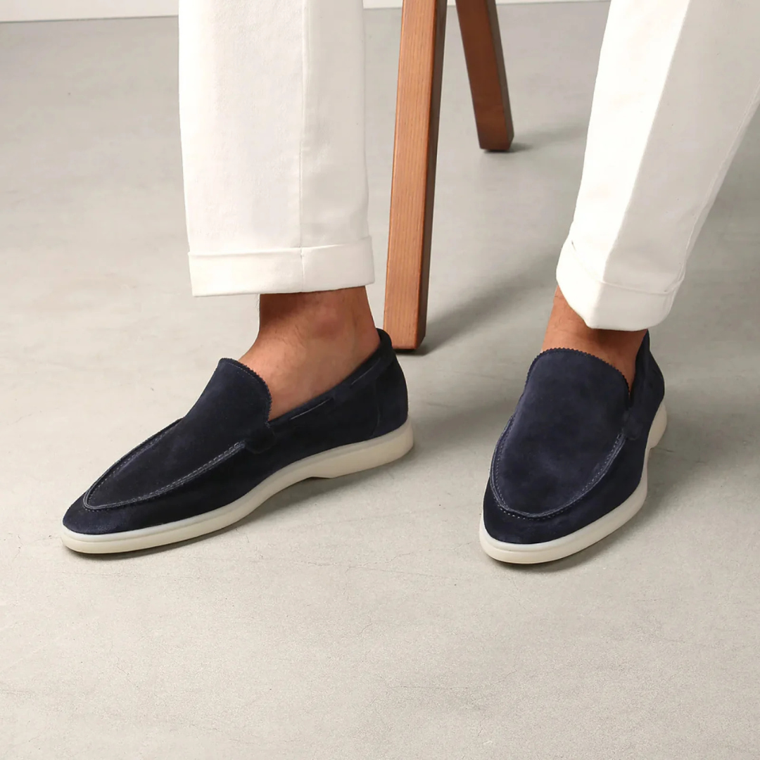 Navy blue velar loafers