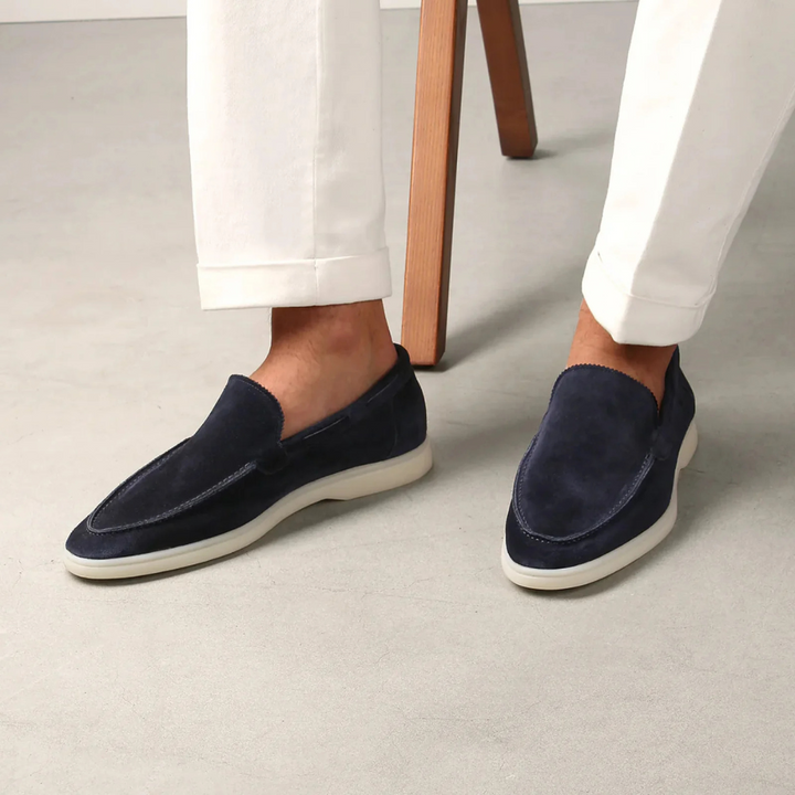 Navy blue velar loafers